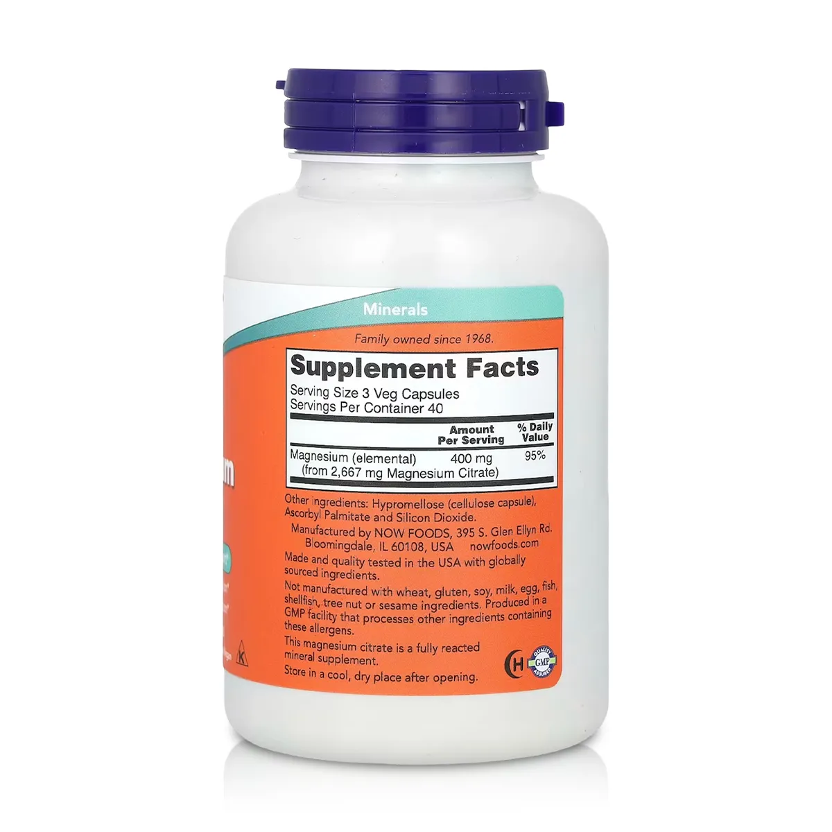 Citrato de Magnesio 400mg (120 cápsulas) - NOW Foods