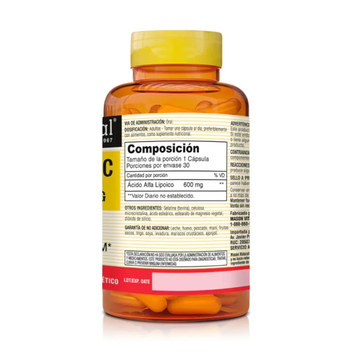 Ácido Alfa Lipoico 600 mg (30 Cápsulas) – Mason Natural