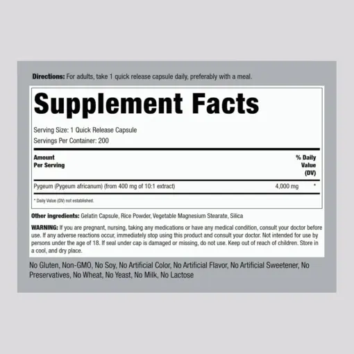 Pygeum 4000 mg (200 Cápsulas) - Piping Rock 2