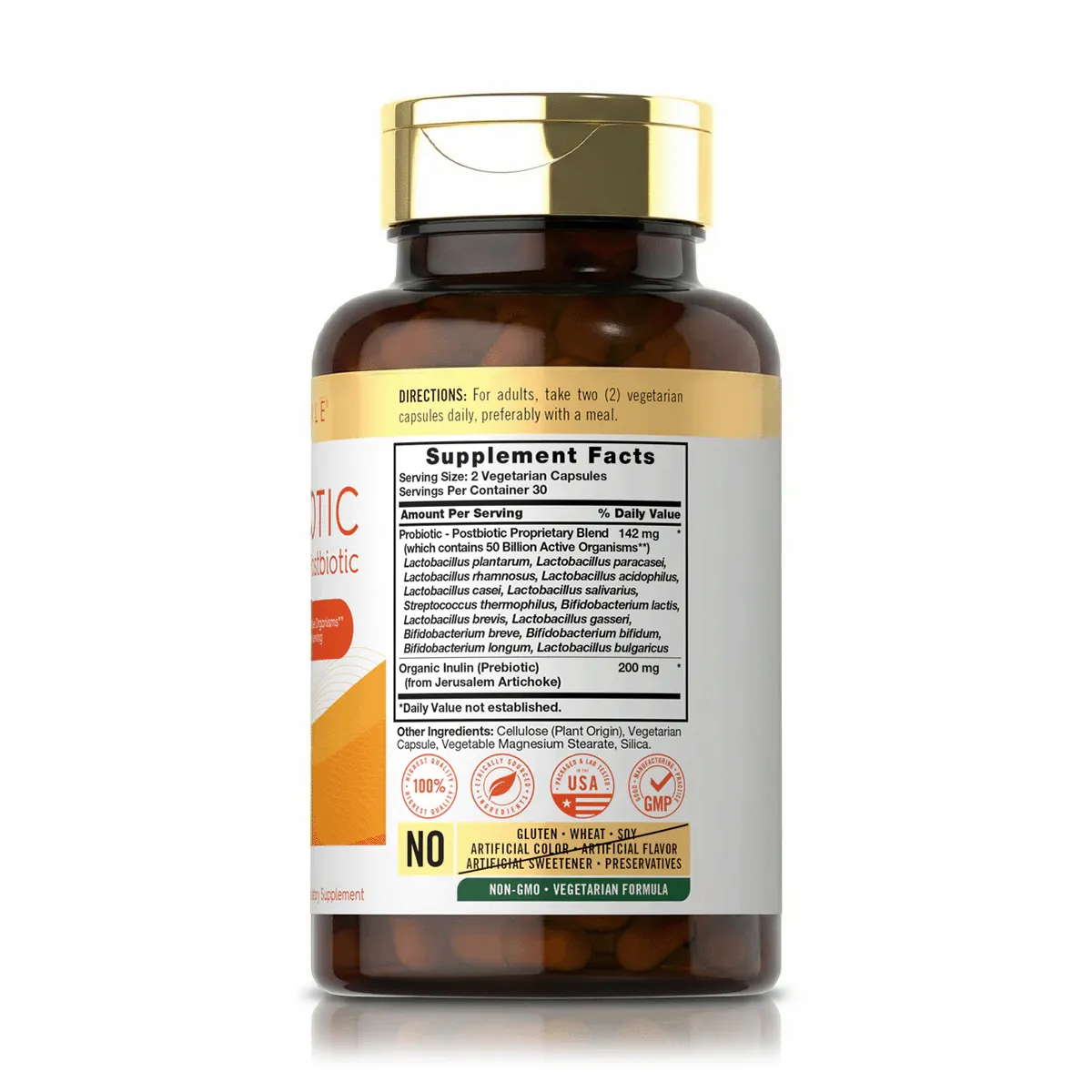 Prebiótico, Probiótico & Postbiótico 50 Billion CFU (60 Cápsulas) - Carlyle