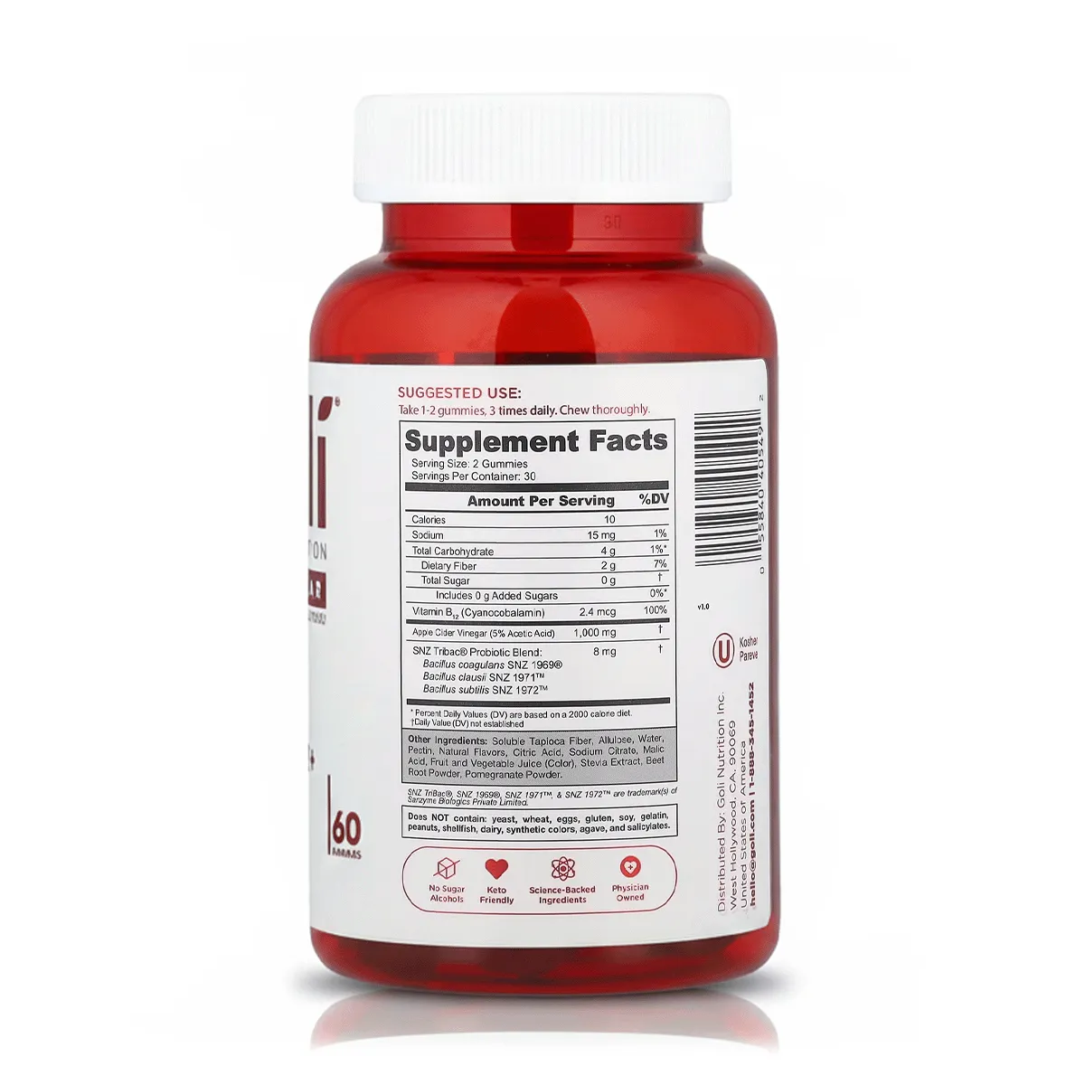 Vinagre de Manzana 1000 mg Sin Azúcar (60 Gomitas) - Goli Nutrition