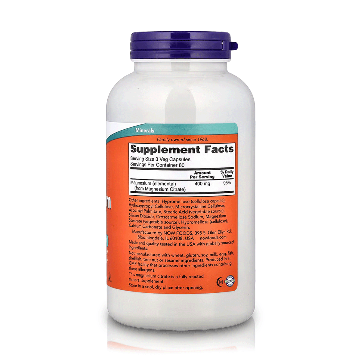 Citrato de Magnesio 400mg (240 Cápsulas) - NOW Foods