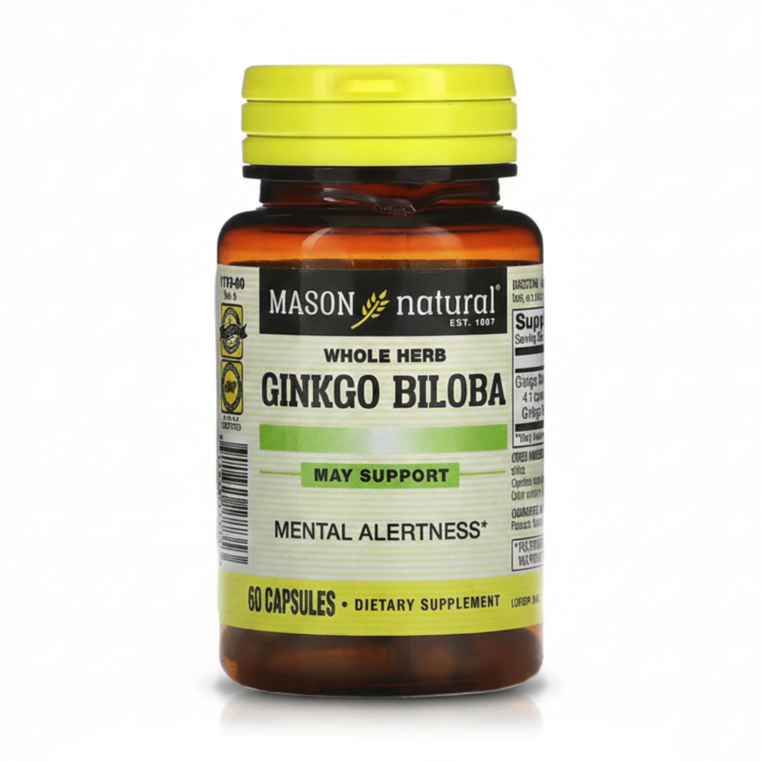 Ginkgo Biloba Hierba Entera 125mg (60 Cápsulas) – Mason Natural