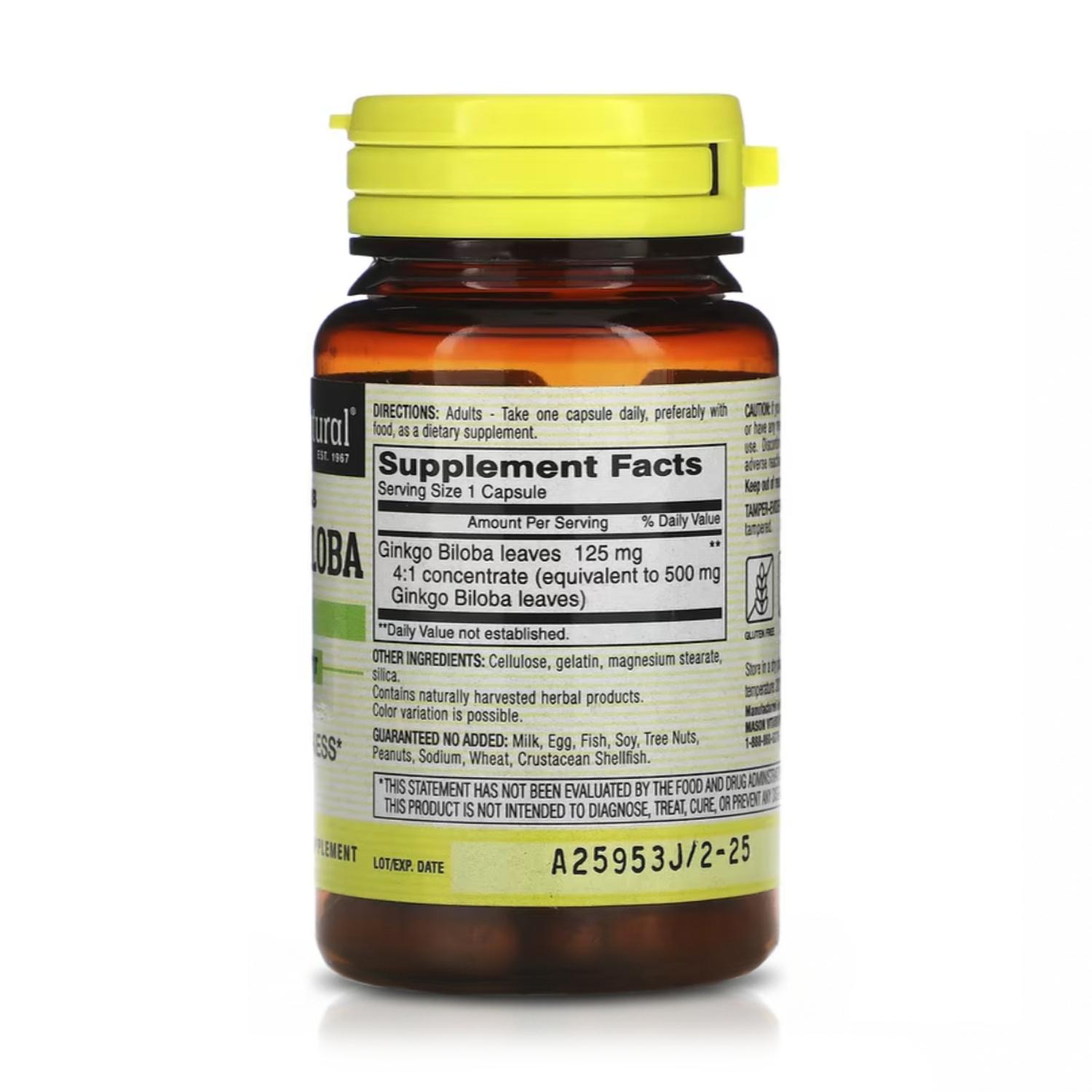 Ginkgo Biloba Hierba Entera 125mg (60 Cápsulas) – Mason Natural - Imagen 2