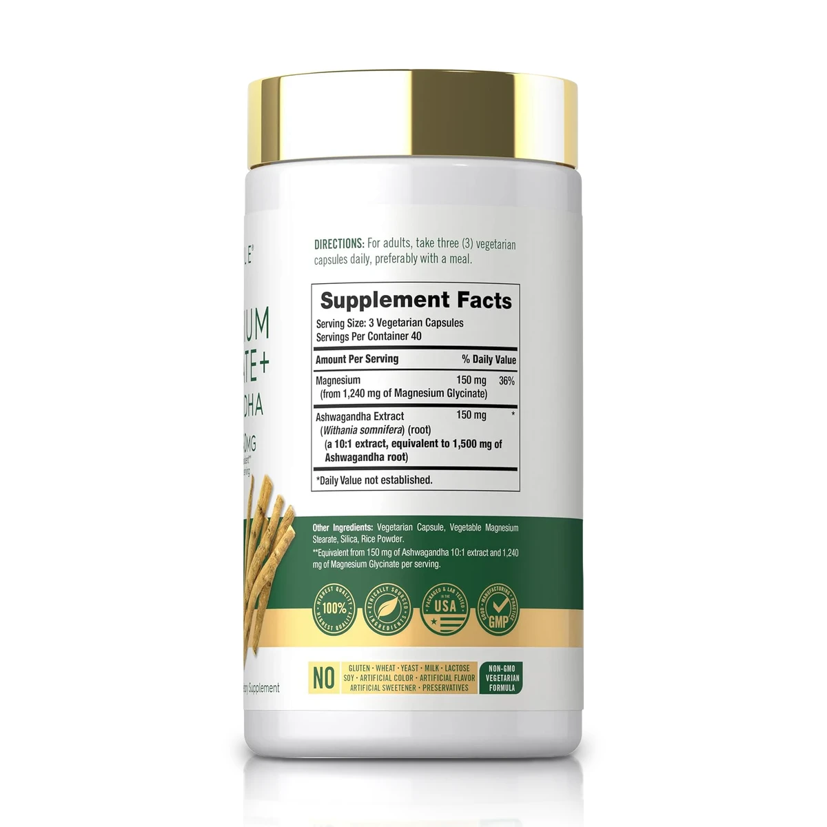 Glicinato de Magnesio 150 mg + Ashwagandha 1500 mg (120 Cápsulas) - Carlyle